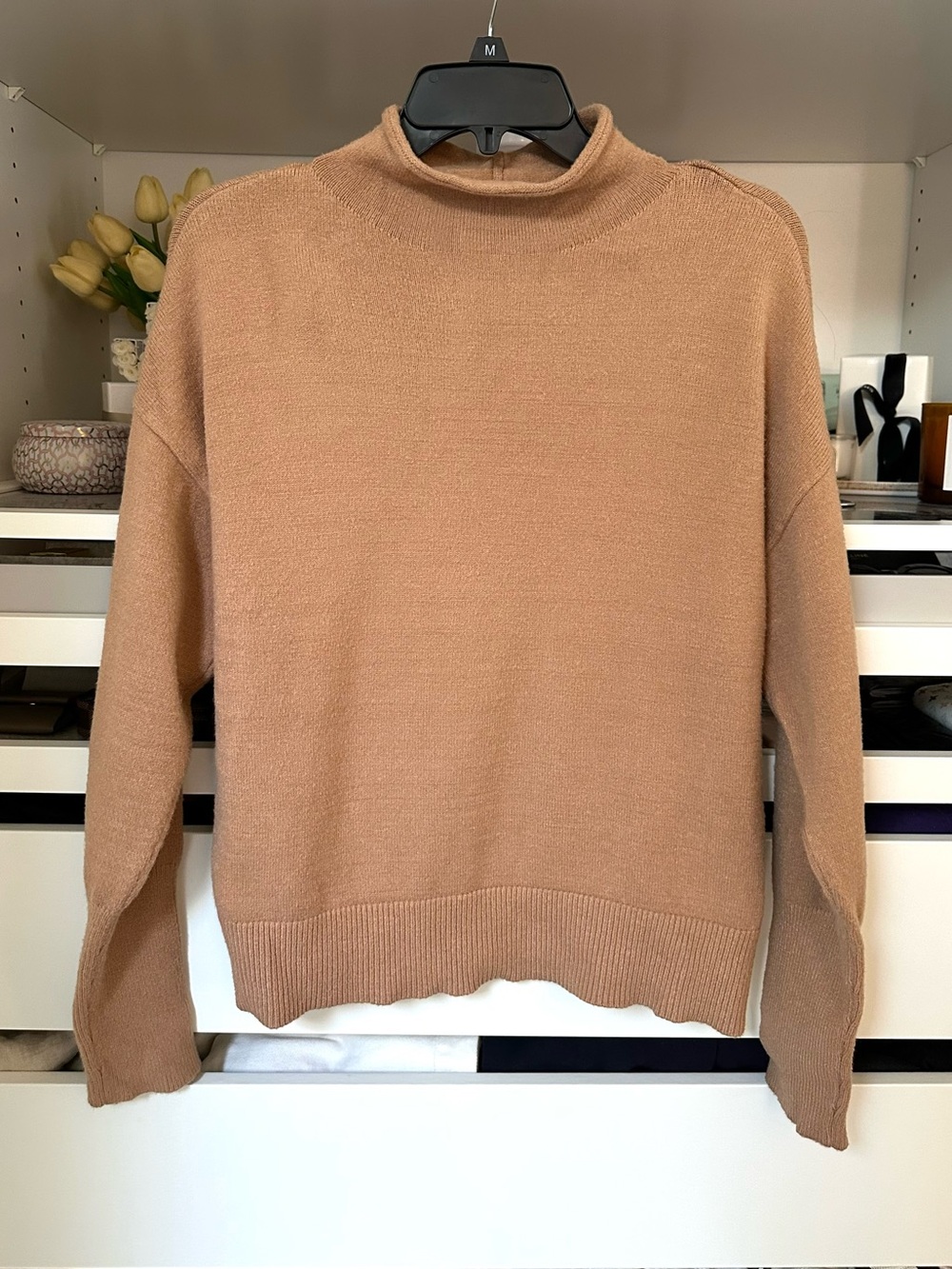 Express Women’s Mockneck Sweater in Camel Brown Ultra Soft Oversized